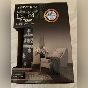 NWT BIDDEFORD MICROPLUSH HEATED THROW DIGITAL CONTROLLER GRAY SNOWFLAKE 62 X 50